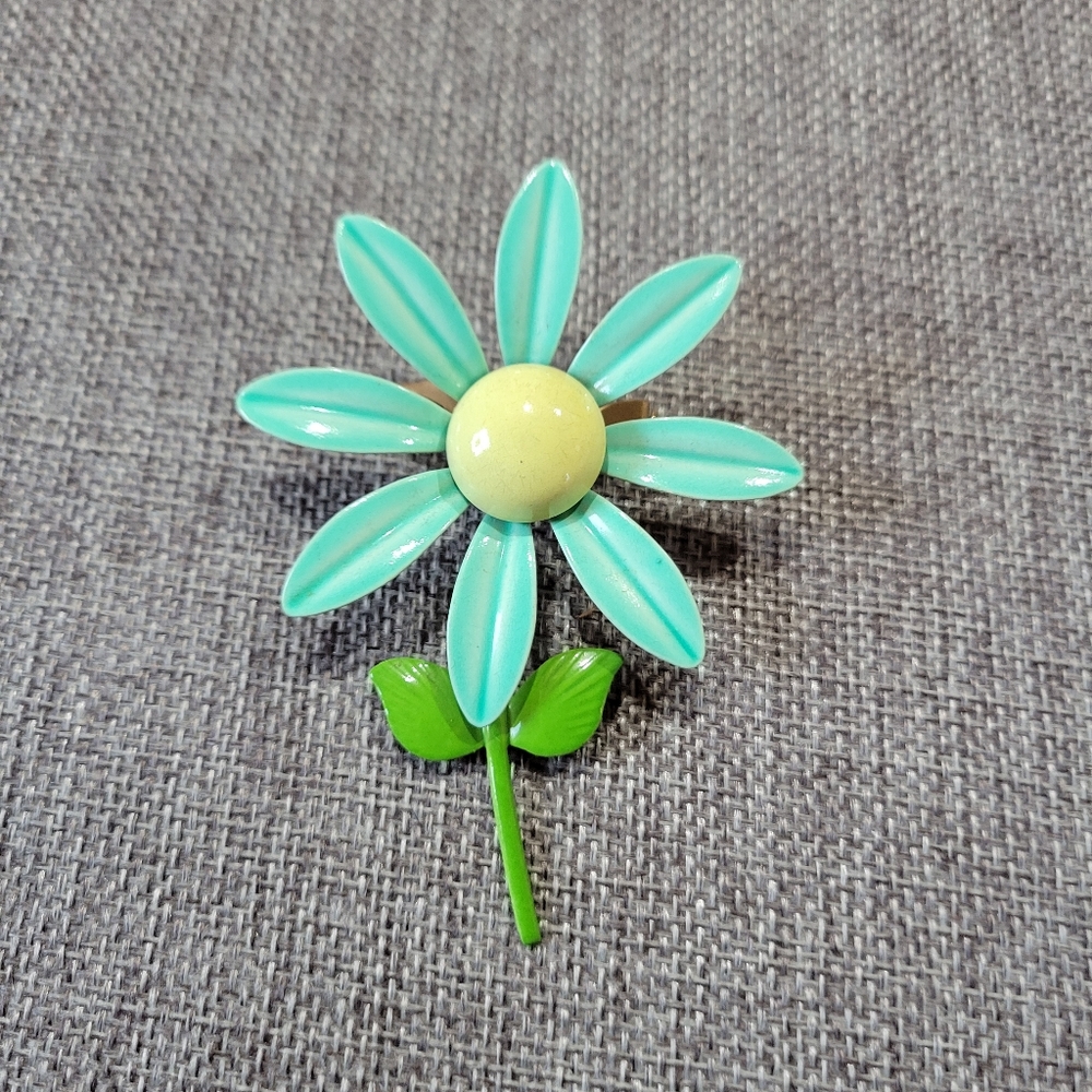Vintage Flower Brooch with Green Petals